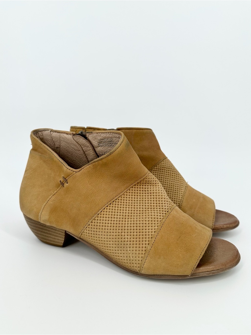 Miz Mooz Leather Peep-Toe Booties Clermont Wheat